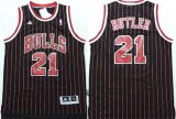 Wholesale Cheap Chicago Bulls #21 Jimmy Butler Revolution 30 Swingman Black Pinstripe Jersey