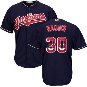 Wholesale Cheap Indians #30 Tyler Naquin Navy Blue Team Logo Fashion Stitched MLB Jersey