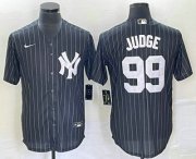 Wholesale Cheap Men's New York Yankees #99 Aaron Judge Black Pinstripe Cool Base Stitched Baseball Jersey