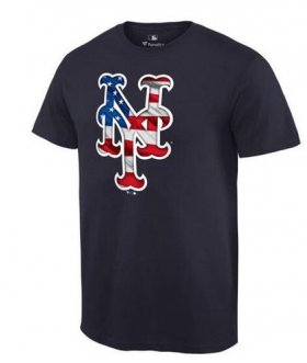 Wholesale Cheap Men\'s New York Mets USA Flag Fashion T-Shirt Navy Blue