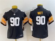 Cheap Women's Pittsburgh Steelers #90 T. J. Watt Black 2023 F.U.S.E. Stitched Jersey(Run Small)