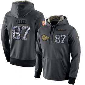 Wholesale Cheap NFL Men\'s Nike Kansas City Chiefs #87 Travis Kelce Stitched Black Anthracite Salute to Service Player Performance Hoodie