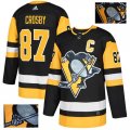 Wholesale Cheap Adidas Penguins #87 Sidney Crosby Black Home Authentic Fashion Gold Stitched NHL Jersey