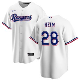 Cheap Men\'s Texas Rangers #28 Jonah Heim White Cool Base Stitched Baseball Jersey