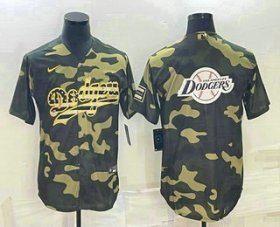Cheap Men\'s Los Angeles Dodgers Olive Team Big Logo Cool Base Stitched Baseball Jersey1