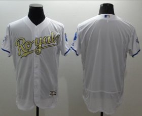 Wholesale Cheap Royals Blank White FlexBase Authentic 2015 World Series Champions Gold Program Stitched MLB Jersey