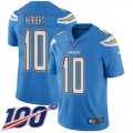 Wholesale Cheap Nike Chargers #10 Justin Herbert Electric Blue Alternate Men's Stitched NFL 100th Season Vapor Untouchable Limited Jersey
