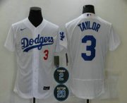 Wholesale Cheap Men's Los Angeles Dodgers #3 Chris Taylor White#2 #20 Patch Stitched MLB Flex Base Nike Jersey