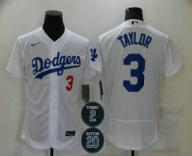 Wholesale Cheap Men\'s Los Angeles Dodgers #3 Chris Taylor White#2 #20 Patch Stitched MLB Flex Base Nike Jersey