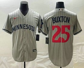 Cheap Men\'s Minnesota Twins #25 Byron Buxton 2023 Grey Home Team Cool Base Stitched Jersey
