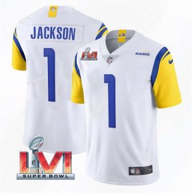 Wholesale Cheap Men\'s Los Angeles Rams #1 DeSean Jackson 2022 White Super Bowl LVI Vapor Limited Stitched Jersey
