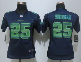 Wholesale Cheap Nike Seahawks #25 Richard Sherman Steel Blue Team Color Women\'s Stitched NFL Elite Strobe Jersey