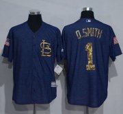 Wholesale Cheap Cardinals #1 Ozzie Smith Denim Blue Salute to Service Stitched MLB Jersey