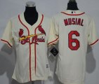 Wholesale Cheap Cardinals #6 Stan Musial Cream Alternate Women's Stitched MLB Jersey