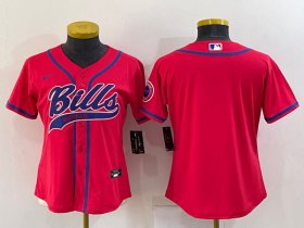 Wholesale Cheap Women\'s Buffalo Bills Blank Red With Patch Cool Base Stitched Baseball Jersey(Run Small)
