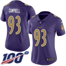 Wholesale Cheap Nike Ravens #93 Calais Campbell Purple Women\'s Stitched NFL Limited Rush 100th Season Jersey