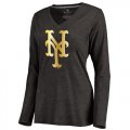 Wholesale Cheap Women's New York Mets Gold Collection Long Sleeve V-Neck Tri-Blend T-Shirt Black