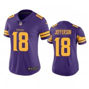 Wholesale Cheap Women's Minnesota Vikings #18 Justin Jefferson Purple Limited Rush Stitched NFL Jersey