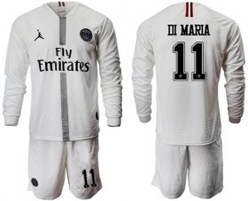 Wholesale Cheap Paris Saint-Germain #11 Di Maria White Jordan Long Sleeves Soccer Club Jersey