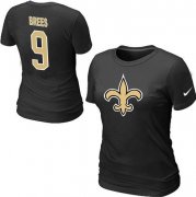 Wholesale Cheap Women's Nike New Orleans Saints #9 Drew Brees Name & Number T-Shirt Black