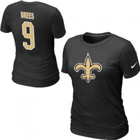 Wholesale Cheap Women\'s Nike New Orleans Saints #9 Drew Brees Name & Number T-Shirt Black