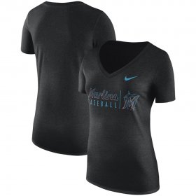 Wholesale Cheap Miami Marlins Nike Women\'s Practice Tri-Blend V-Neck T-Shirt Black