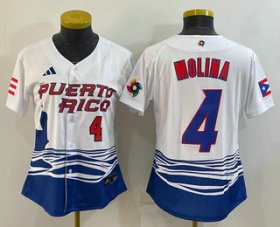 Cheap Women\'s Puerto Rico Baseball #4 Yadier Molina Number 2023 Red World Classic Stitched Jersey
