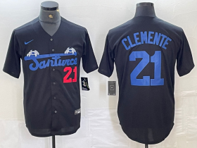 Cheap Men\'s Santurce Crabbers #21 Roberto Clemente Black Cool Base Stitched Baseball Jersey
