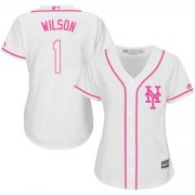 Wholesale Cheap Mets #1 Mookie Wilson White/Pink Fashion Women's Stitched MLB Jersey