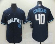 Wholesale Cheap Men's Chicago Cubs #40 Willson Contreras Navy Blue With Number 2021 City Connect Stitched MLB Cool Base Nike Jersey