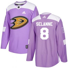 Wholesale Cheap Adidas Ducks #8 Teemu Selanne Purple Authentic Fights Cancer Stitched NHL Jersey
