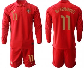 Wholesale Cheap Men 2021 European Cup Portugal home red Long sleeve 11 Soccer Jersey