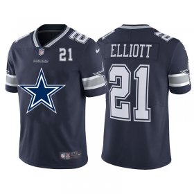Wholesale Cheap Dallas Cowboys #21 Ezekiel Elliott Navy Blue Men\'s Nike Big Team Logo Player Vapor Limited NFL Jersey