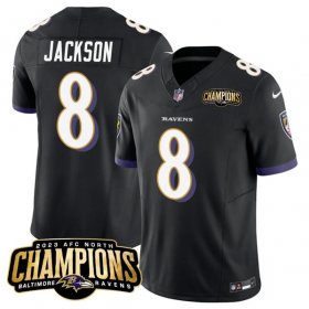 Cheap Men\'s Baltimore Ravens #8 Lamar Jackson Black 2023 F.U.S.E. AFC North Champions Vapor Limited Football Stitched Jersey