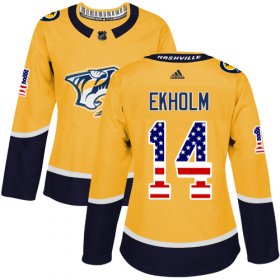 Wholesale Cheap Adidas Predators #14 Mattias Ekholm Yellow Home Authentic USA Flag Women\'s Stitched NHL Jersey