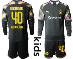 Wholesale Cheap Dortmund #40 Oelschlagel Black Goalkeeper Long Sleeves Kid Soccer Club Jersey