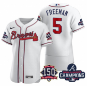 Wholesale Cheap Men's White Atlanta Braves #5 Freddie Freeman 2021 World Series Champions With 150th Anniversary Flex Base Stitched Jersey