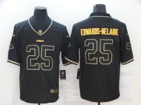 Wholesale Cheap Men\'s Kansas City Chiefs #25 Clyde Edwards-Helaire Black 100th Season Golden Edition Jersey