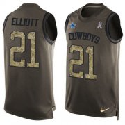 Wholesale Cheap Nike Cowboys #21 Ezekiel Elliott Green Men's Stitched NFL Limited Salute To Service Tank Top Jersey