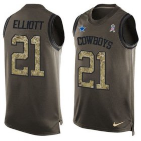Wholesale Cheap Nike Cowboys #21 Ezekiel Elliott Green Men\'s Stitched NFL Limited Salute To Service Tank Top Jersey