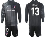 Wholesale Cheap Men 2021-2022 Club Atletico Madrid black goalkeeper Long Sleeve 13 Soccer Jersey