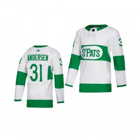 Wholesale Cheap Adidas Maple Leafs #31 Frederik Andersen White 2019 St. Patrick\'s Day Authentic Player Stitched Youth NHL Jersey