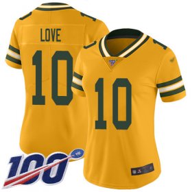 Wholesale Cheap Nike Packers #10 Jordan Love Gold Women\'s Stitched NFL Limited Inverted Legend 100th Season Jersey