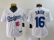 Wholesale Cheap Youth Los Angeles Dodgers #16 Will Smith Number White Stitched Cool Base Nike Jersey