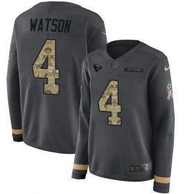 Wholesale Cheap Nike Texans #4 Deshaun Watson Anthracite Salute to Service Women\'s Stitched NFL Limited Therma Long Sleeve Jersey