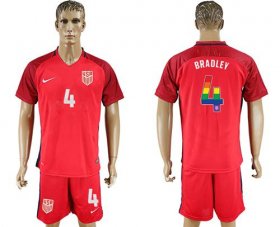 Wholesale Cheap USA #4 Bradley Red Rainbow Soccer Country Jersey
