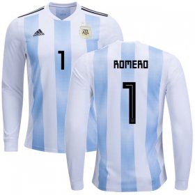 Wholesale Cheap Argentina #1 Romero Home Long Sleeves Kid Soccer Country Jersey