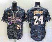 Wholesale Cheap Men's Los Angeles Lakers #24 Kobe Bryant Black Camo With Patch Cool Base Stitched Baseball Jersey