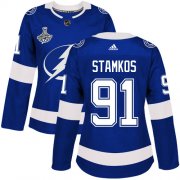 Cheap Adidas Lightning #91 Steven Stamkos Blue Home Authentic Women's 2020 Stanley Cup Champions Stitched NHL Jersey