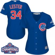 Wholesale Cheap Cubs #34 Jon Lester Blue Alternate 2016 World Series Champions Women's Stitched MLB Jersey